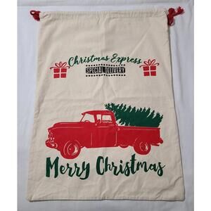 Christmas Express Canvas Gift Bag Size Large 19"x26" Santa Sack Red Truck Pouch